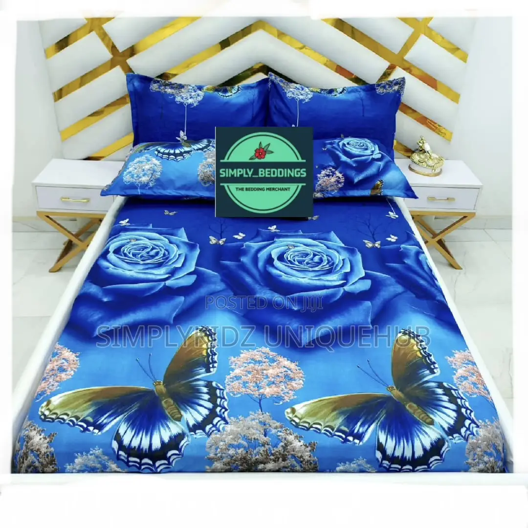 Butterfly Design 7 by 7 Bedsheet + 4 Pillow Cases