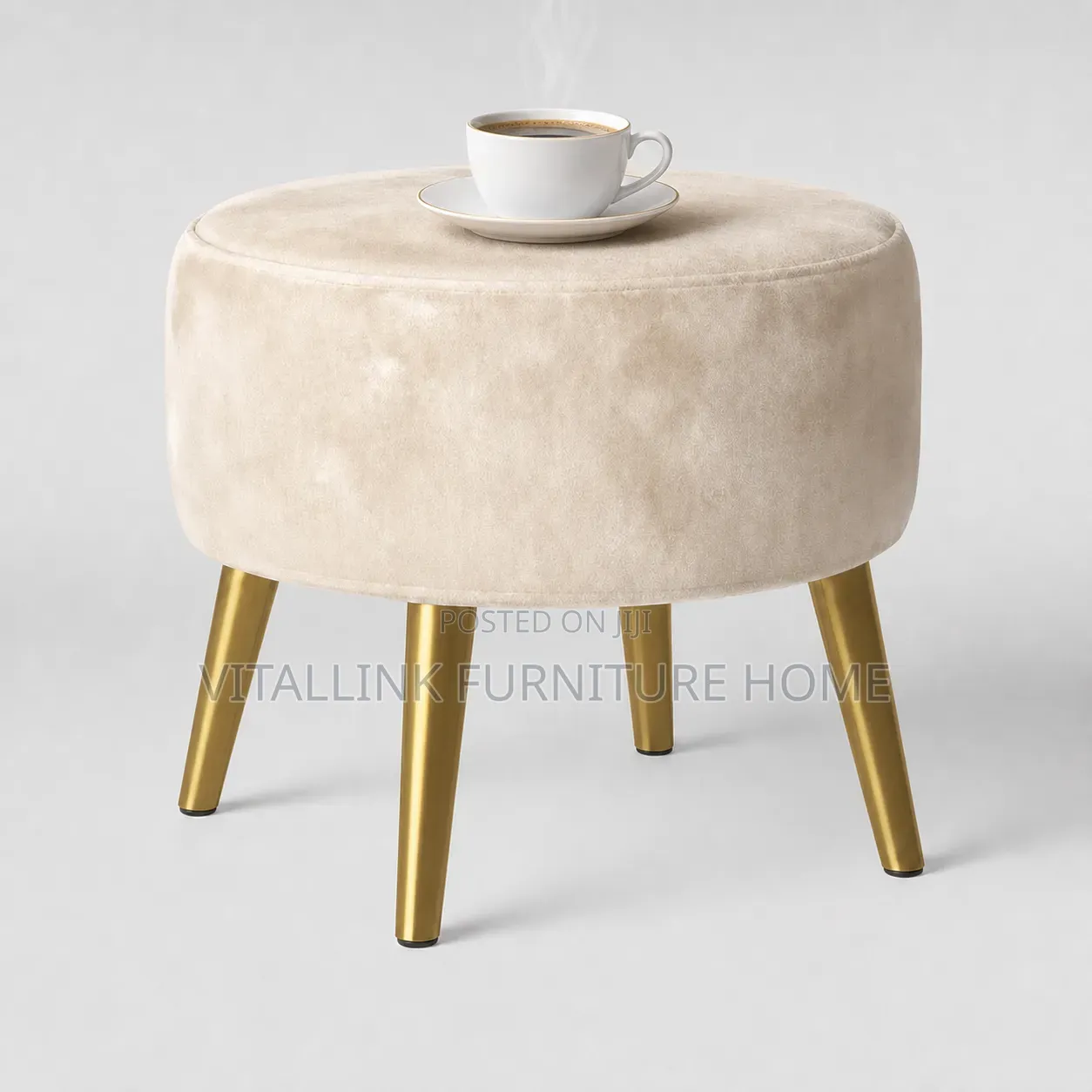 Luxury Cream Velvet Round Stool