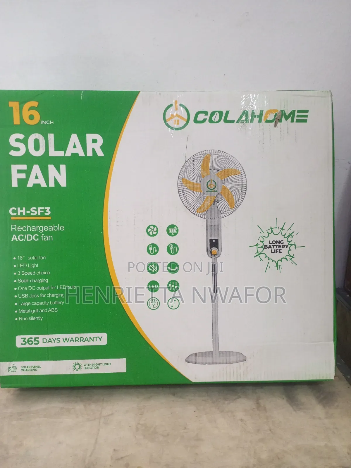 16" Colahome Solar Standing Fan