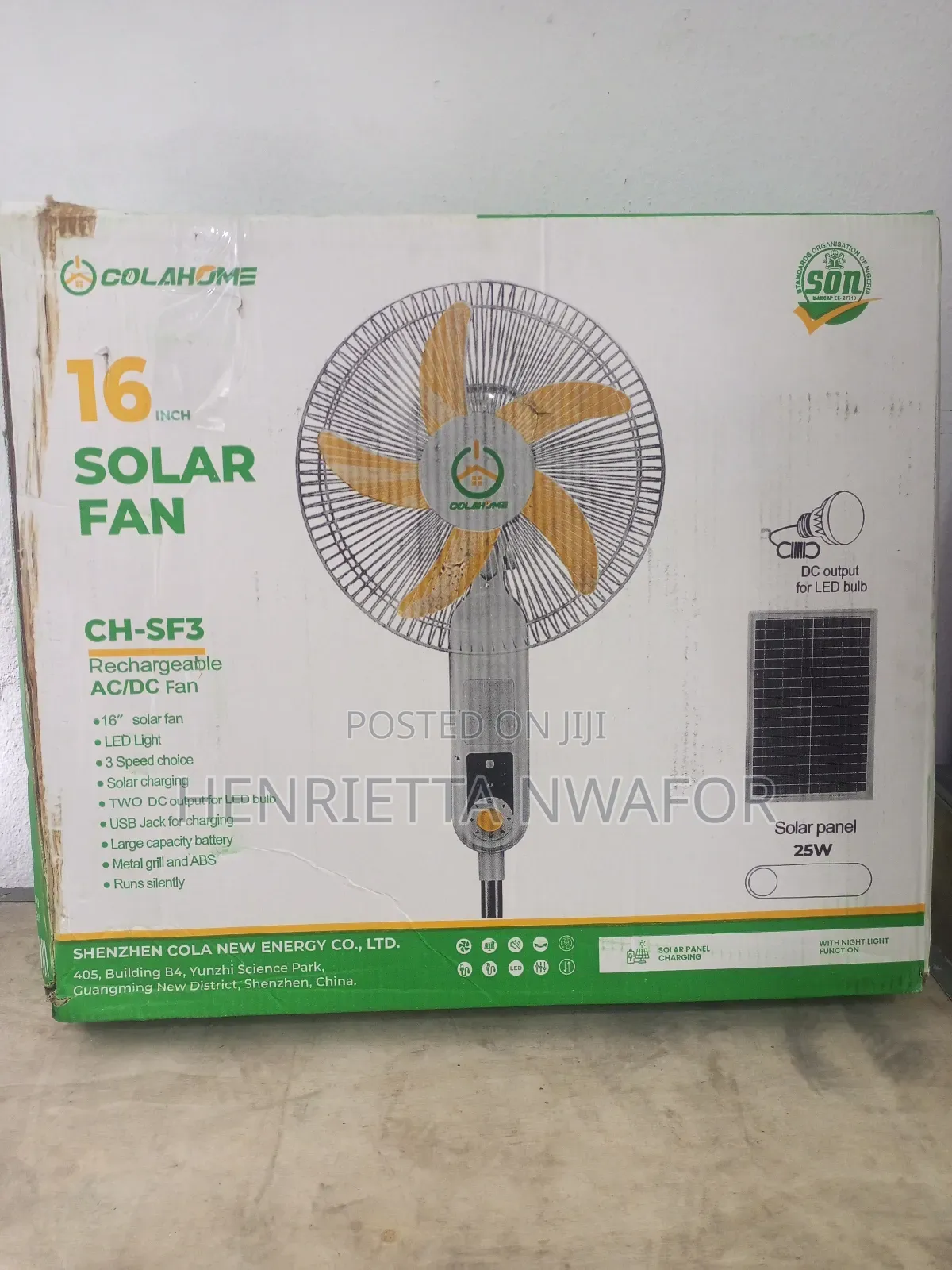 16" Colahome Solar Standing Fan