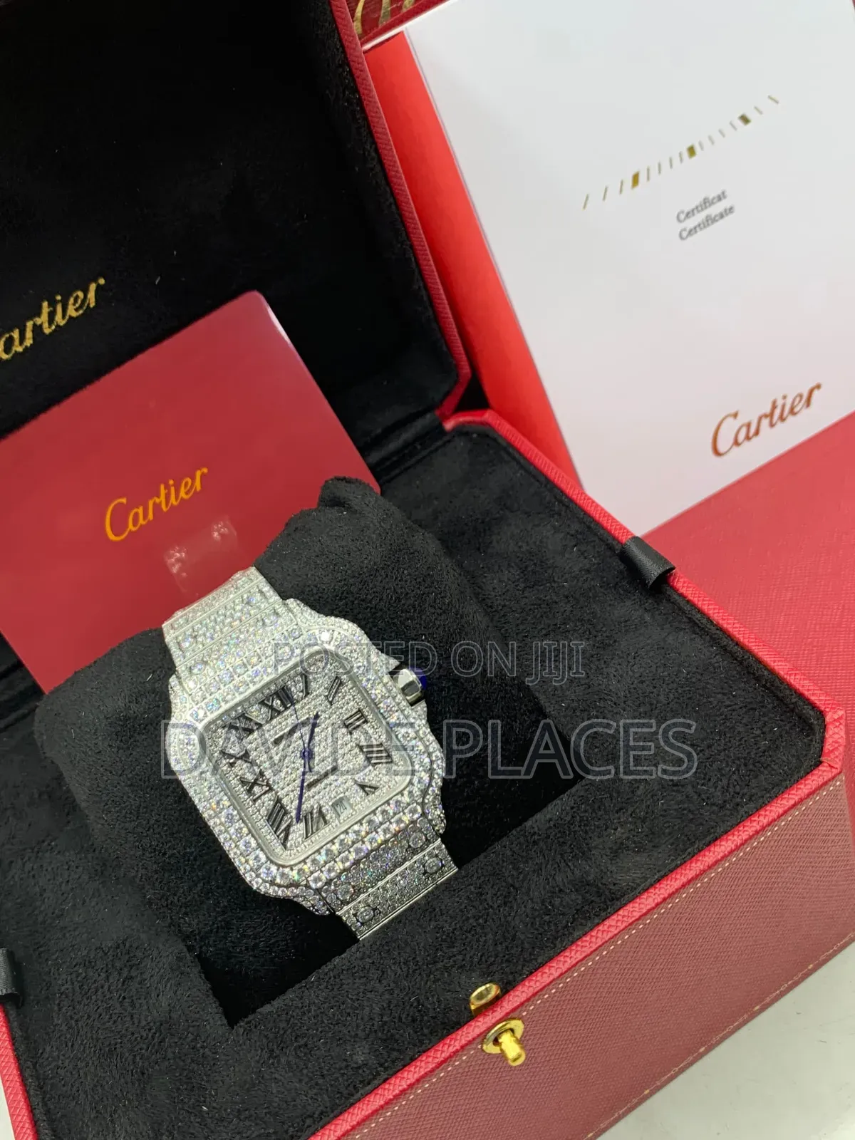 Original Fully Iced Cartier Santos De Cartier Blue Sapphire Wristwatch