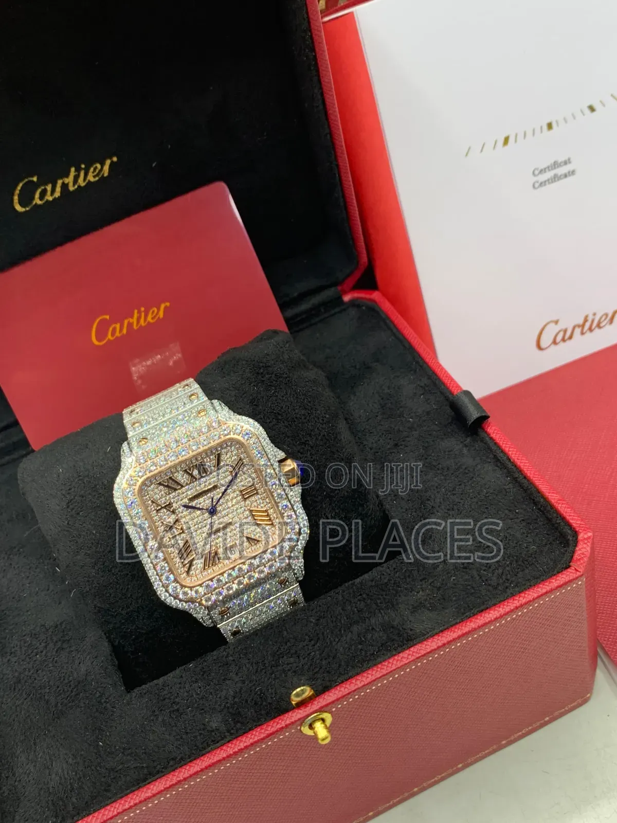 Original Fully Iced Cartier Santos De Cartier Blue Sapphire Wristwatch