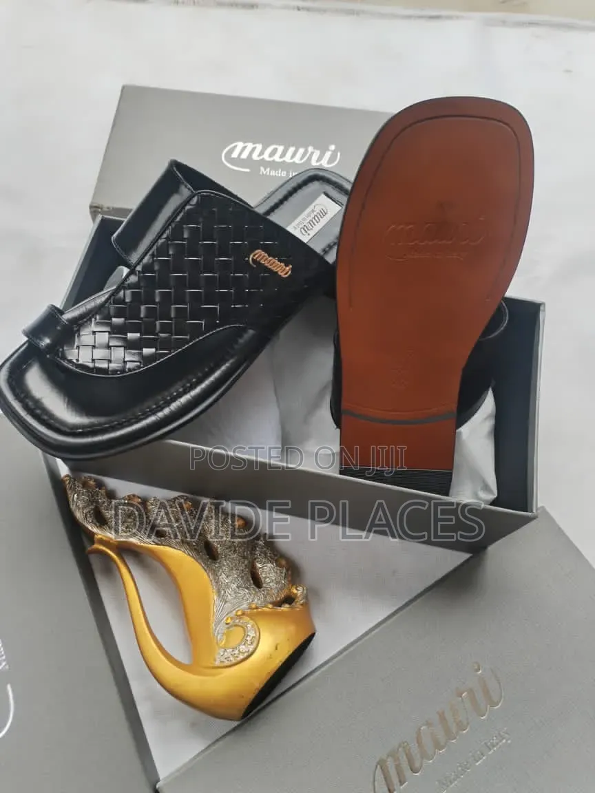 Original Mauri Woven Leather Slide With Gold Logo Black