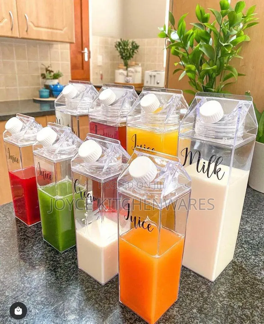 ￼ ￼ 1l Acrylic Juice Milk Carton Bottle Transparent Reusable Water