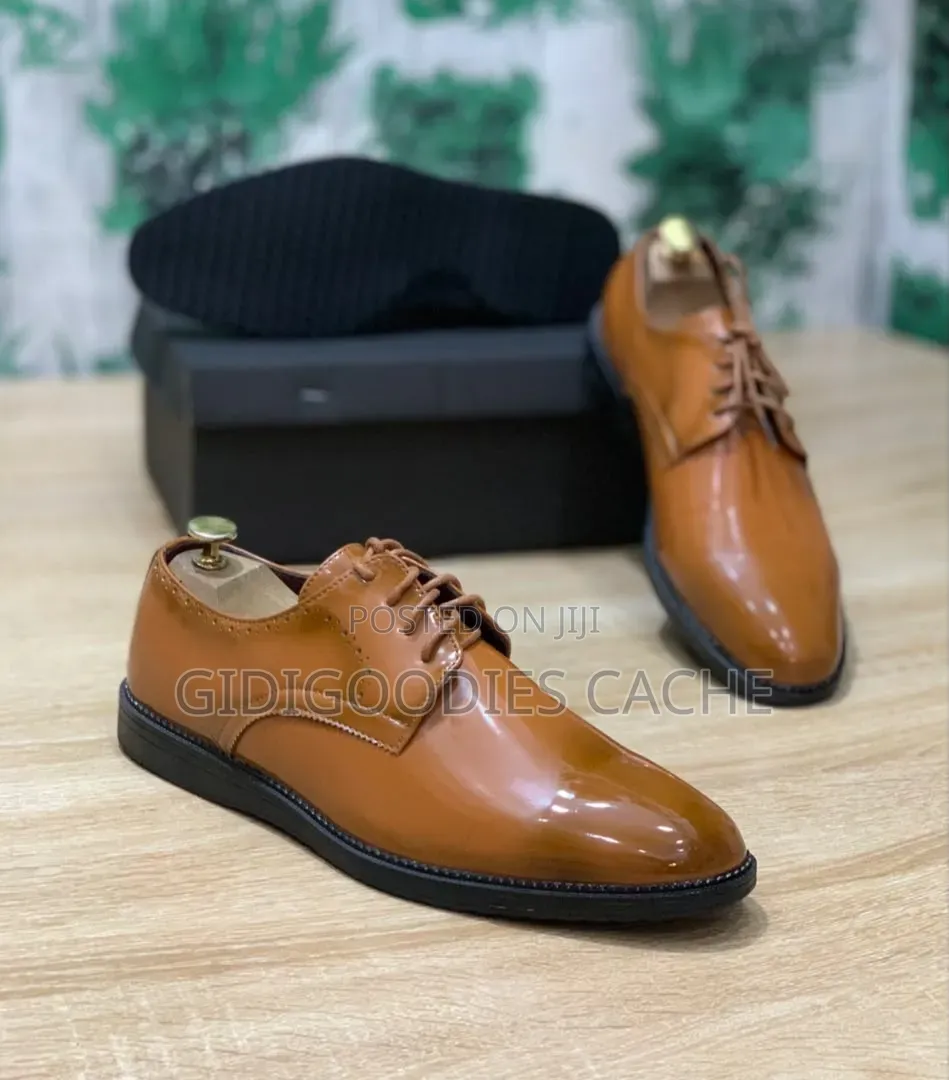 Men's Tan Patent Lace-Up Derby Dress Shoes Size 40-45