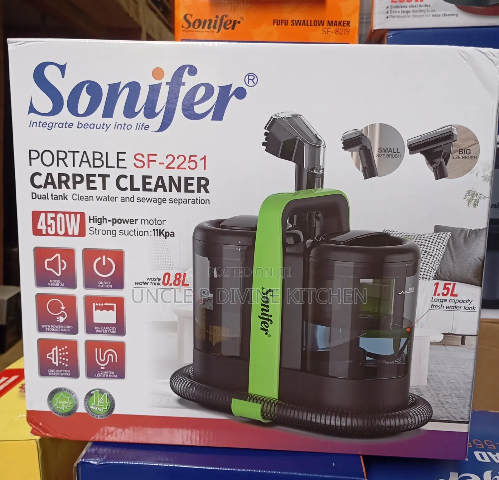 Sonifer Portable Sf-2251 Sports/Carpet Cleaner, 450w, Strong Suction.