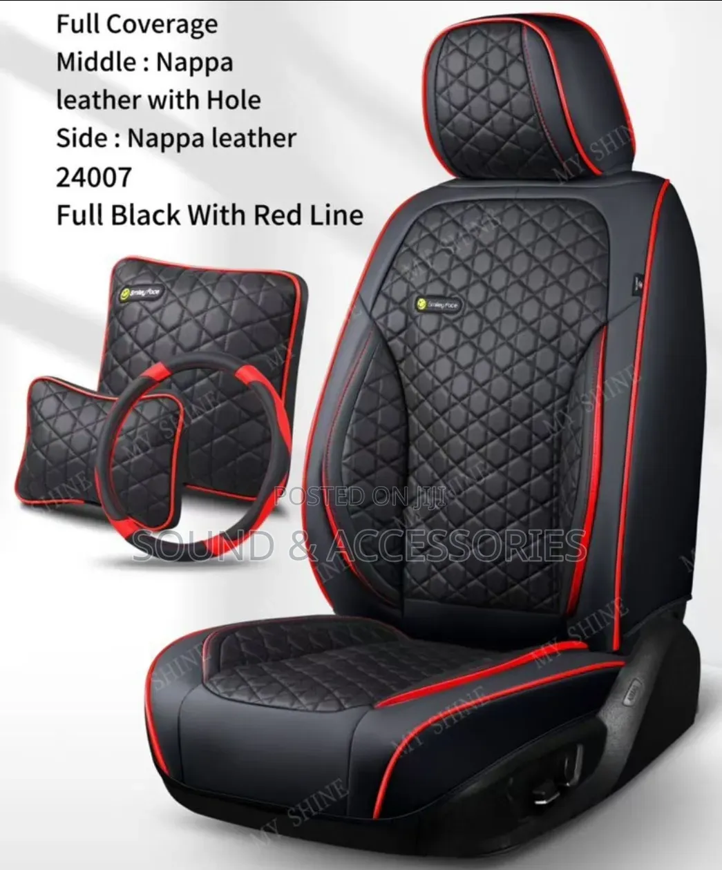 Smilling Face Black+Redline Luxury 11d Car Seat Cover