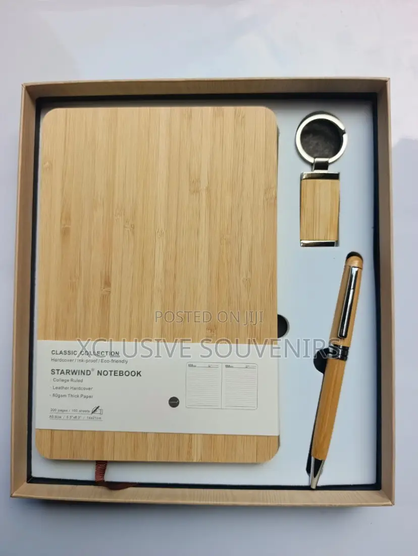 Promotional Bamboo Notebook Gift Set With Keychain And