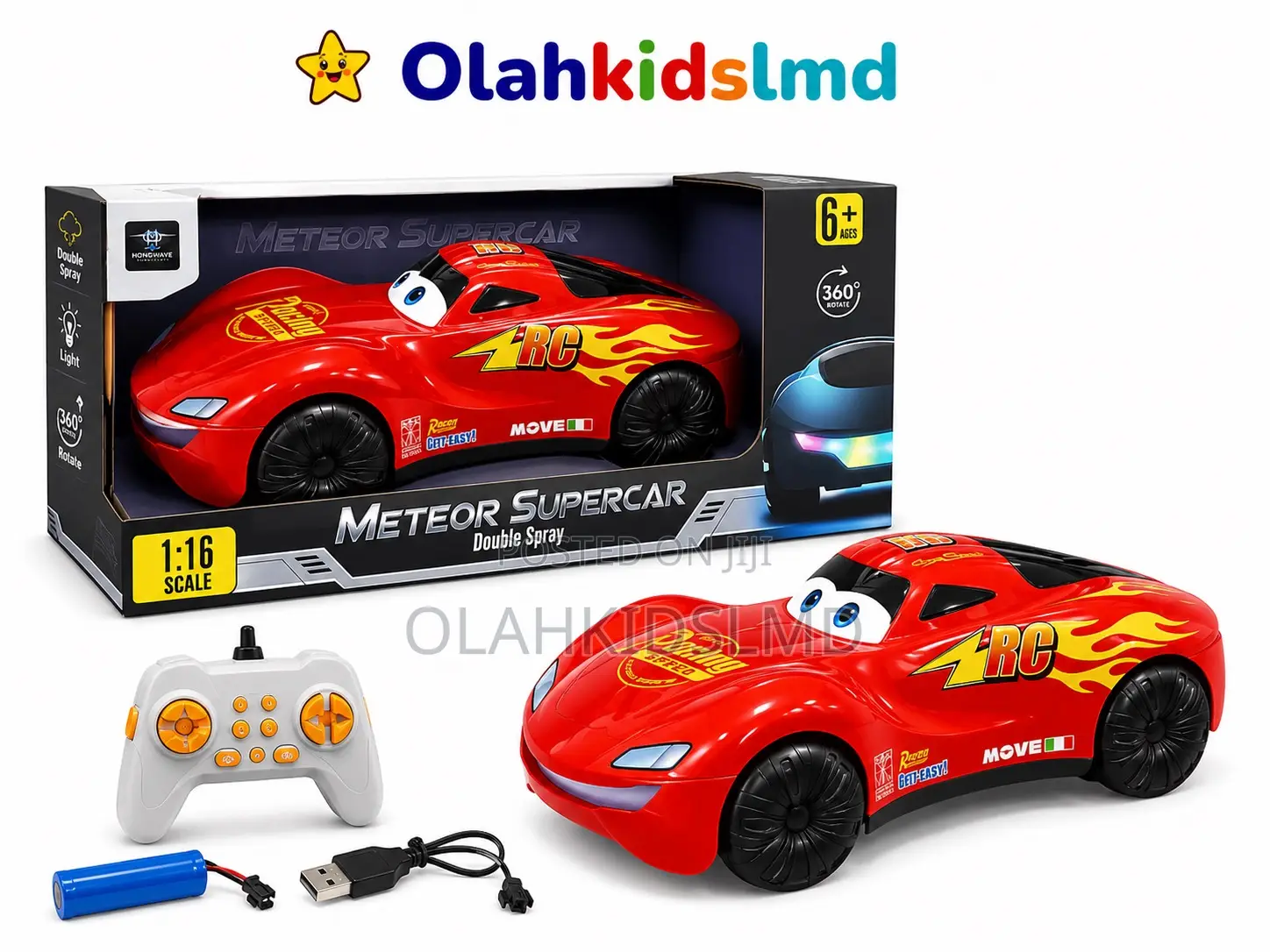 Meteor Supercar Rc Toy – 1:16 Scale With Double Spray, Lights 360°