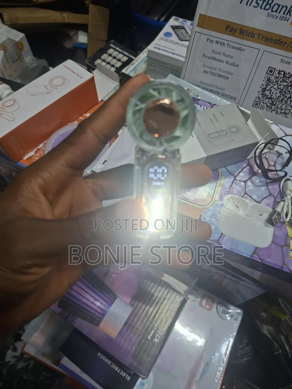 High Speed Mini Rechargeable Digital Display Fan With Led Light