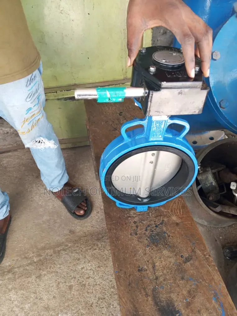 Blue Wafer-Type Butterfly Valve 6 Inches