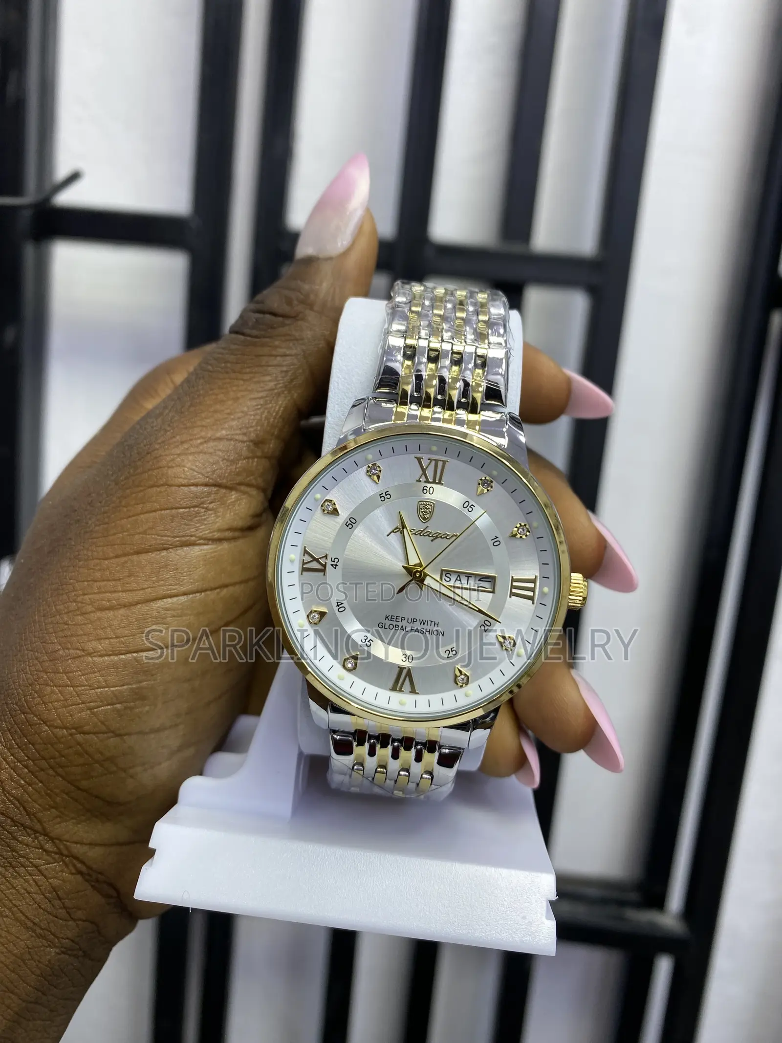 Gold Shell White Surface Steel Strap Poedagar Watch for Men