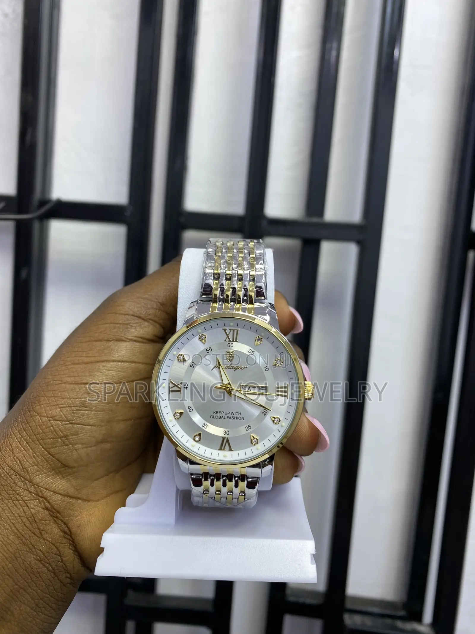 Gold Shell White Surface Steel Strap Poedagar Watch for Men