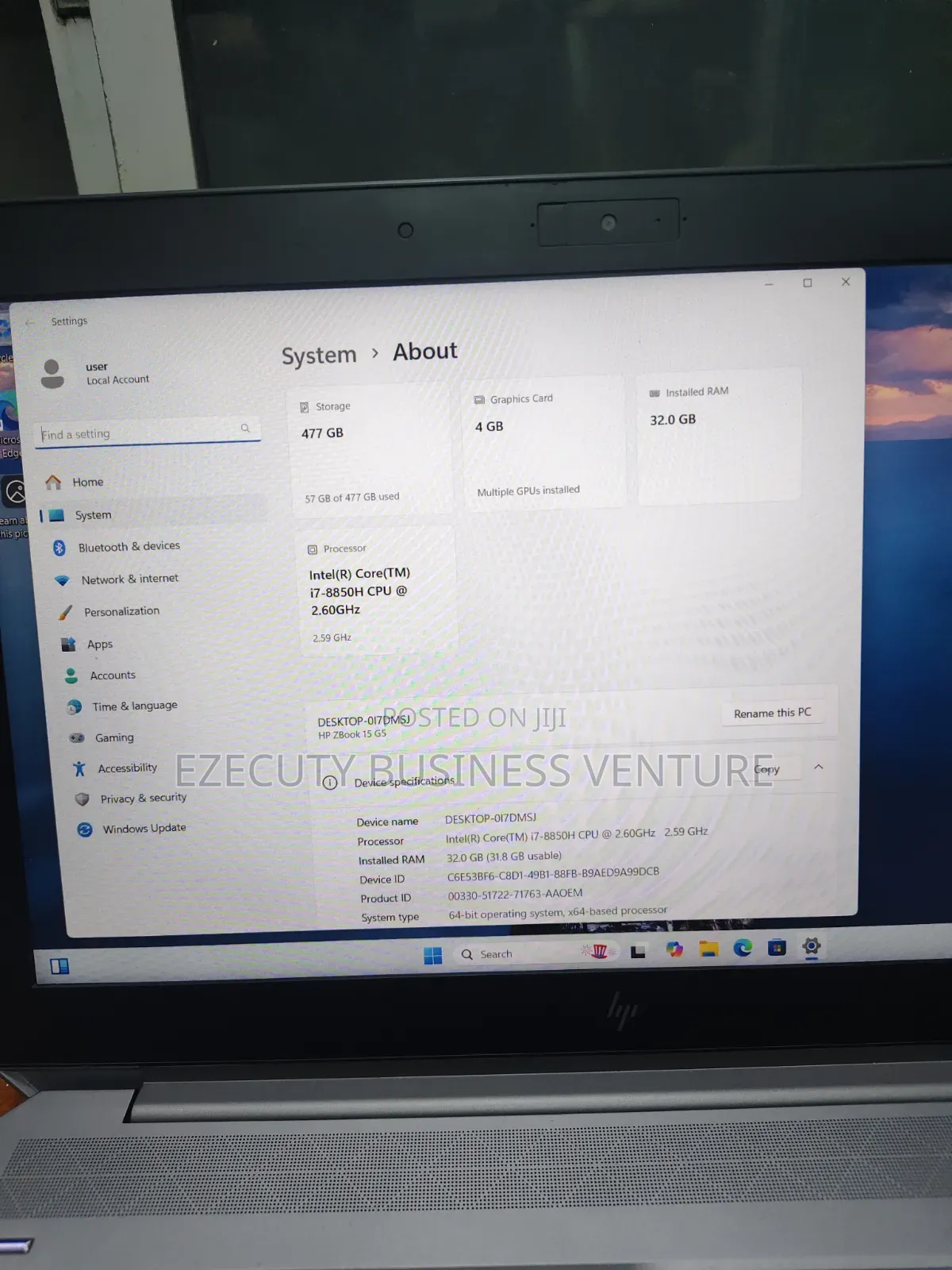 Laptop HP ZBook 15 G5 32GB Intel Core i7 SSD 512GB