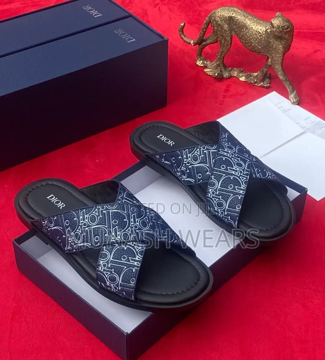 Dior Print Leather Slipers 40-46 Available in Blue and Black
