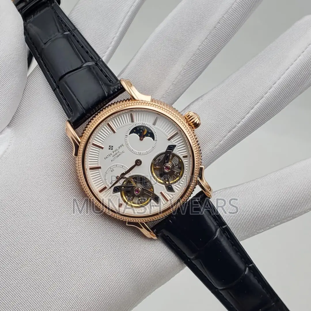 Patek Philippe Original Leather Strap Wristwatch Available in Black