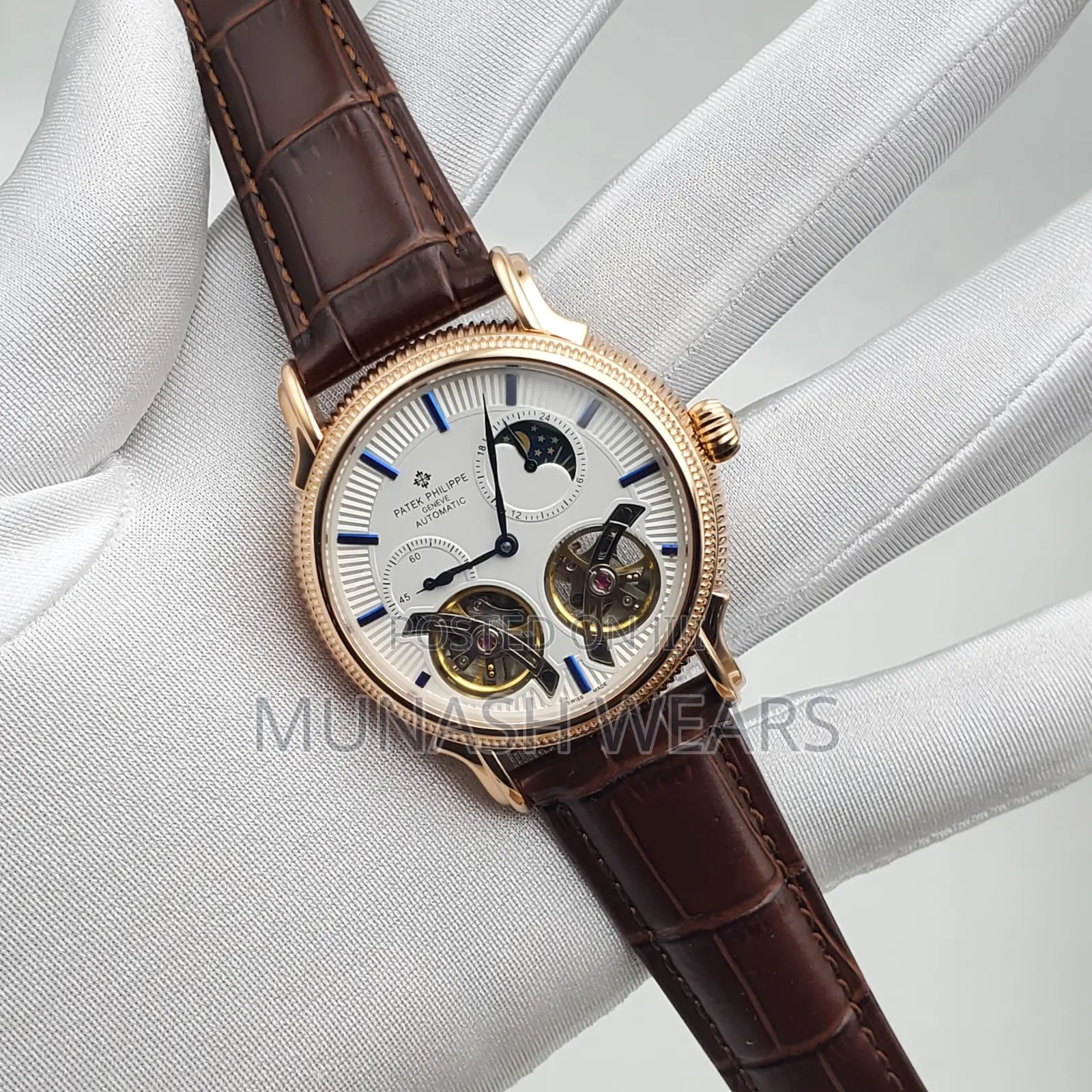 Patek Philippe Original Leather Strap Wristwatch Available in Black