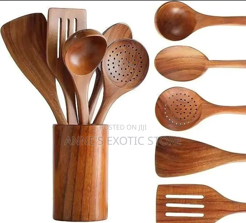 6-Piece Natural Wooden Kitchen Utensil Set With Storage Holder