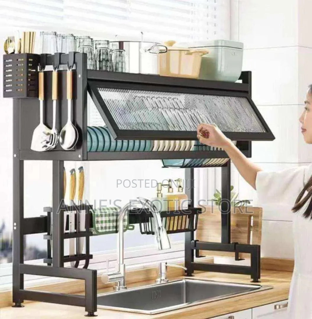Premium 2-layer Over-sink Dish Drainer Rack With Protective Cover