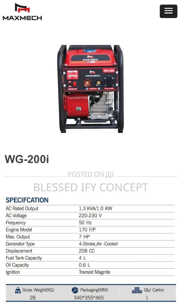 Wg-200i Welding Generator 120a/1.3kva