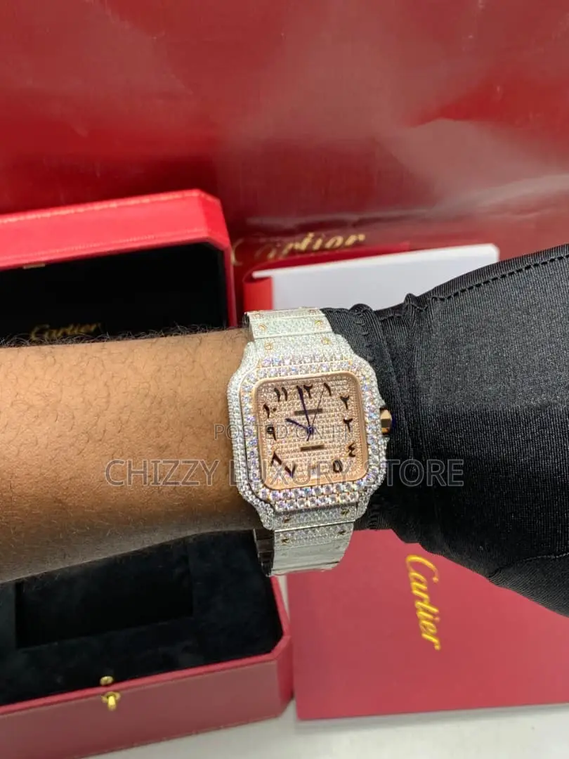 Cartier Quality Luxury Men Zirconia Stone Wristwatch