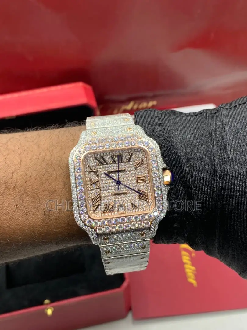Cartier Quality Luxury Men Zirconia Stone Wristwatch