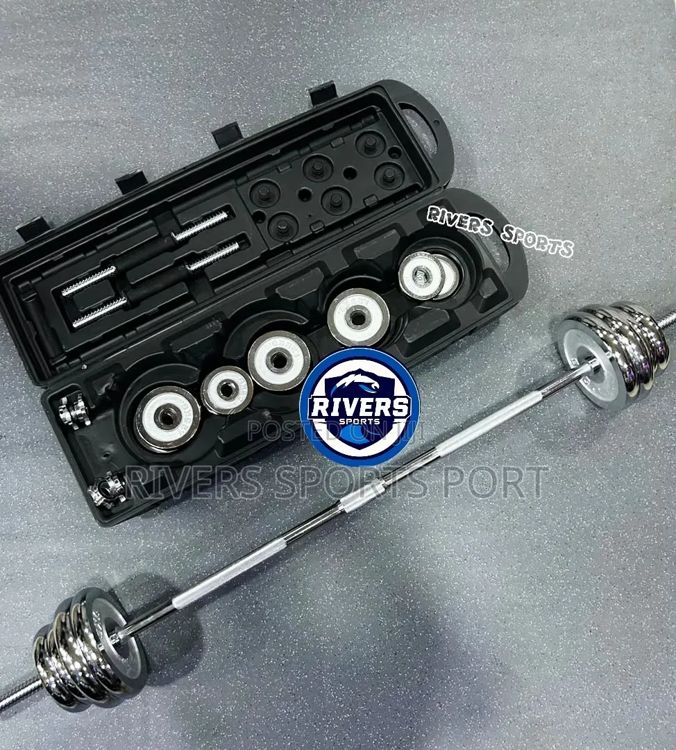 Heavy 50kg Adjustable Chrome Dumbbell and Barbell Set With Carry Box