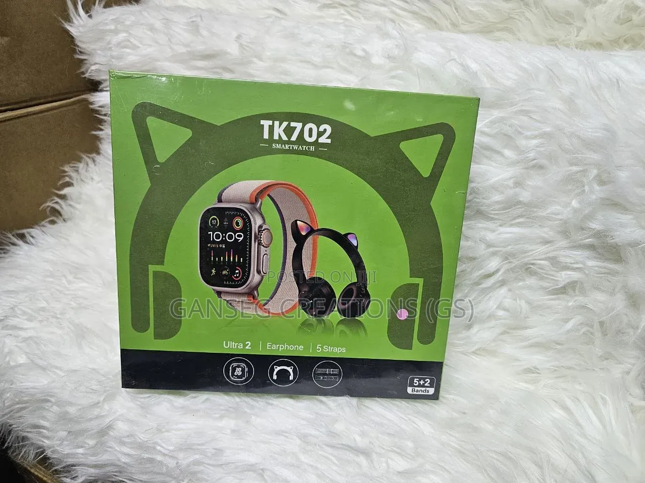 7-in-1 Tk702 Smart Watch Comboset-Watch Ultra 2+Cute Cat-Ear Headphone
