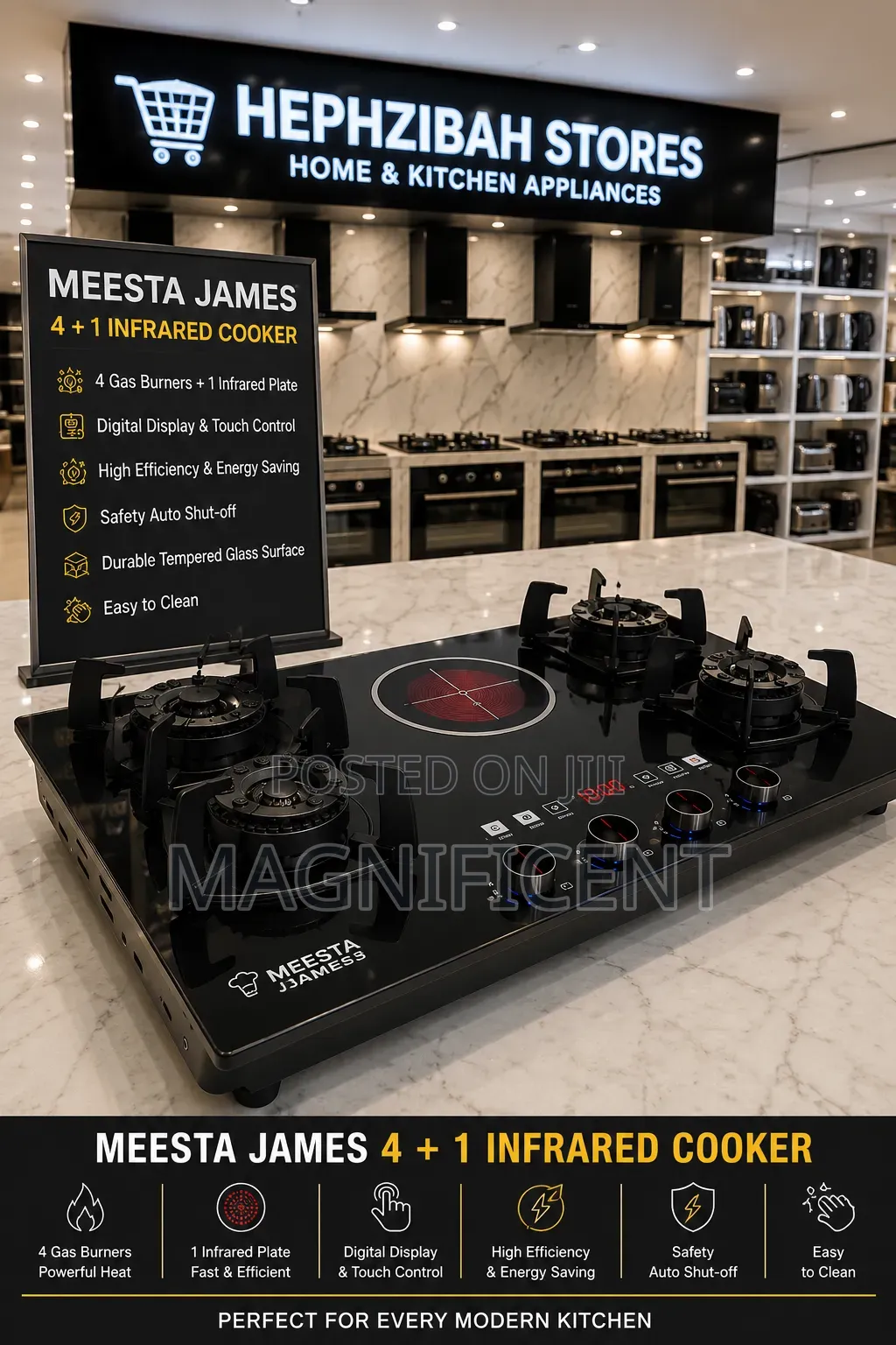 Meesta James 4+1 Infrared Gas Cooker – Digital Touch Control Built-In