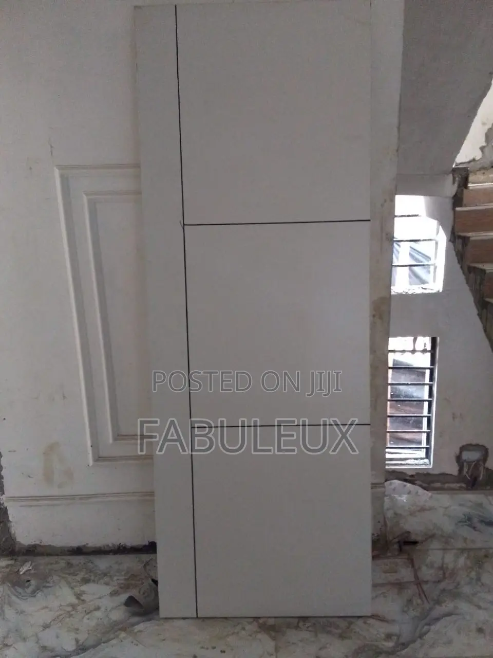 Offwhite Grooved HDF Door With Complete Frame and Architrave