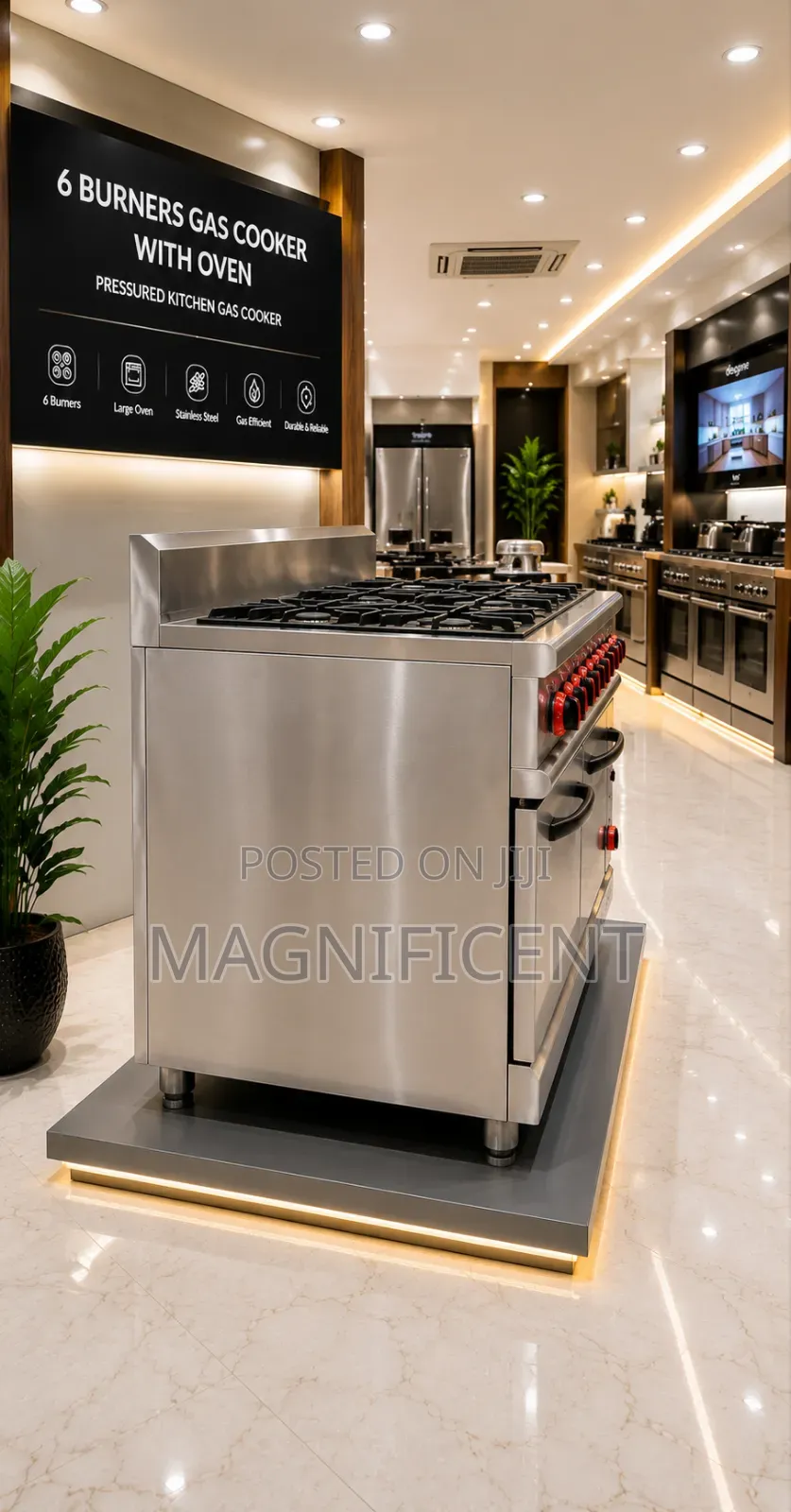 6 Burners Commercial Gas Cooker With Oven – Heavy Duty Stainless Steel