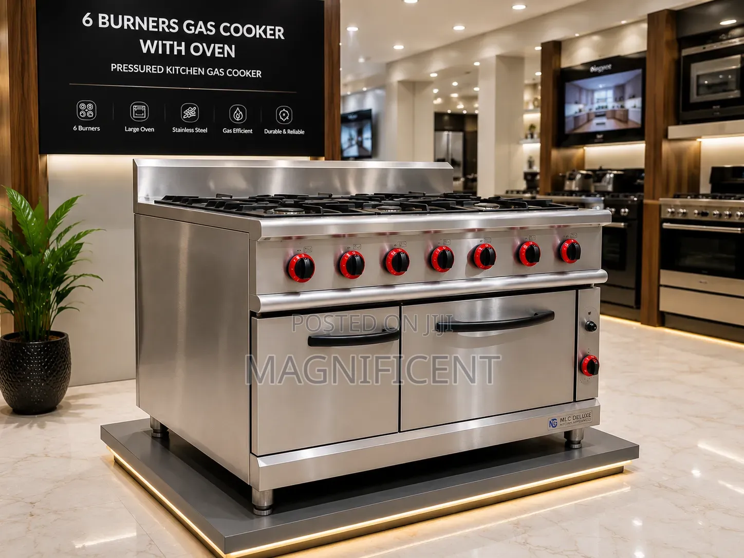 6 Burners Commercial Gas Cooker With Oven – Heavy Duty Stainless Steel