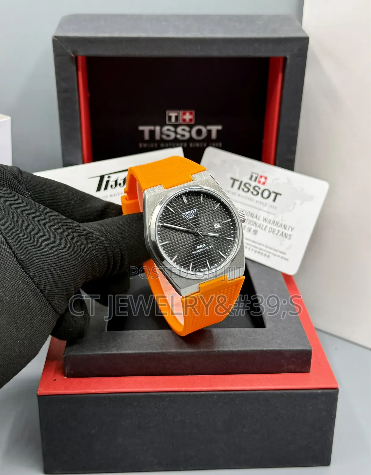 Original Tissot PRX Wristwatch, Matching Blue Black Etc Rubber Strap.