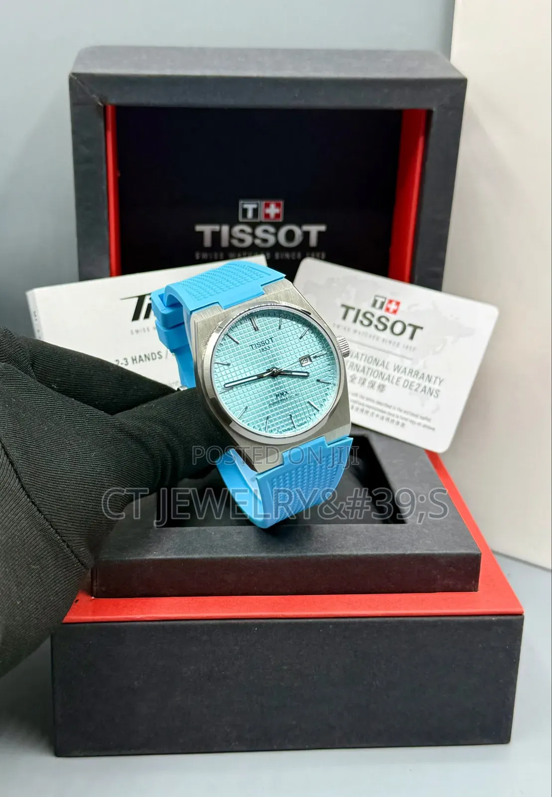 Original Tissot PRX Wristwatch, Matching Blue Black Etc Rubber Strap.