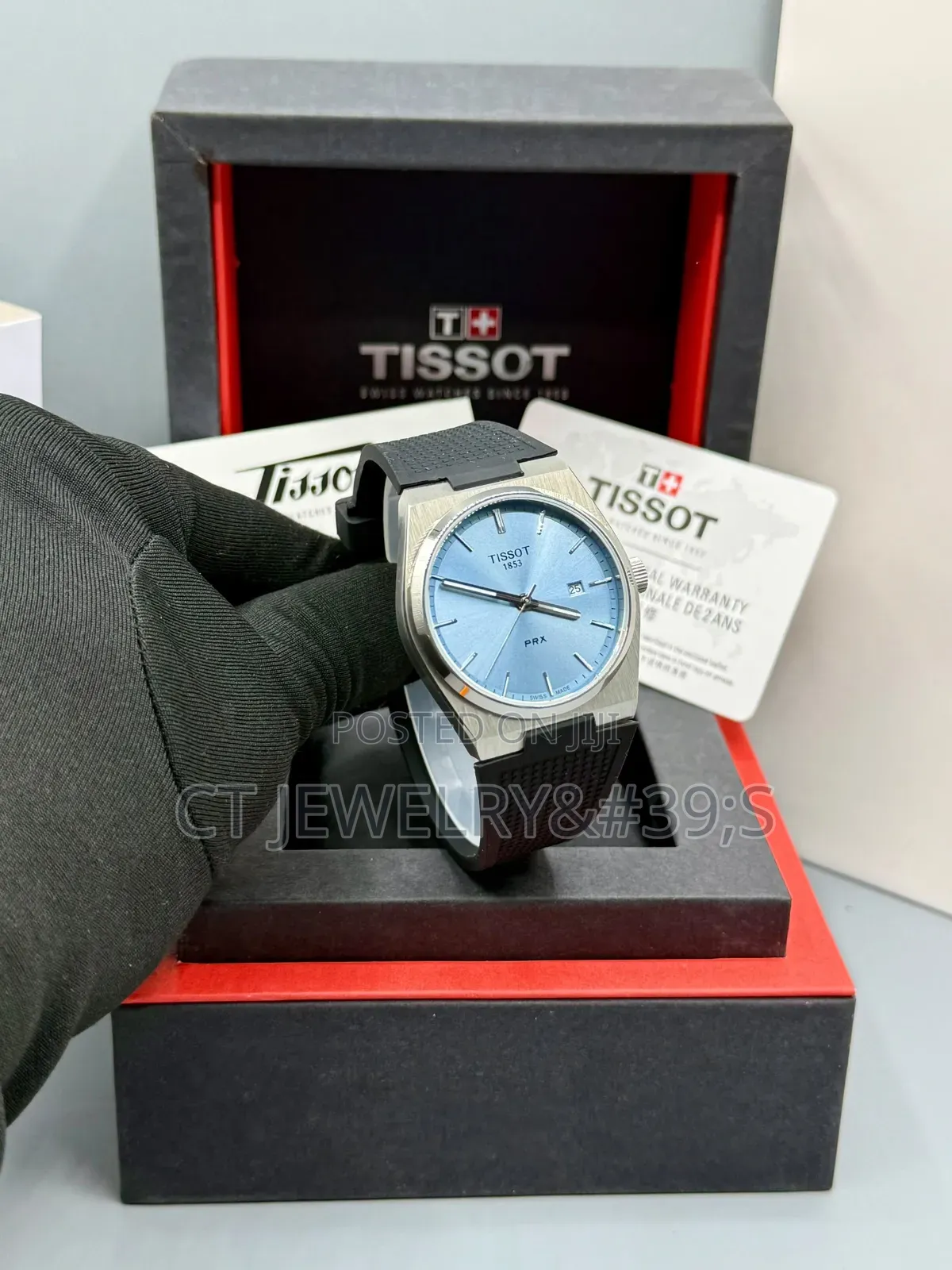 Original Tissot PRX Wristwatch, Matching Blue Black Etc Rubber Strap.