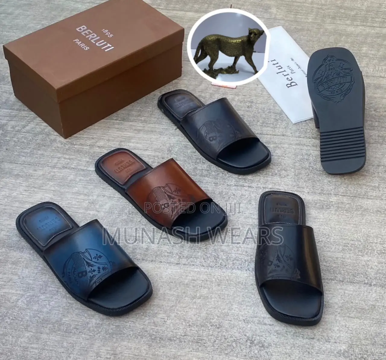 Berluti Leather Cover Palm Slipers 40-46