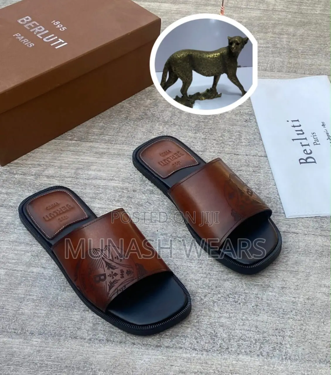 Berluti Leather Cover Palm Slipers 40-46