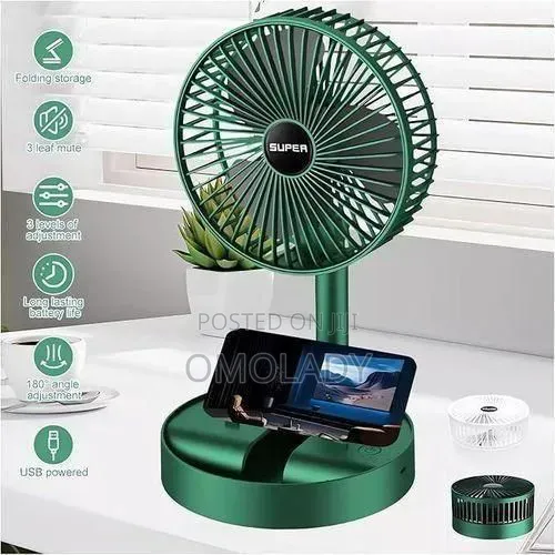 Folding Rechagable Fan - Green Fan