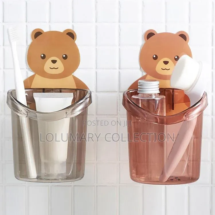 Cute Teddy Bear Toothbrush Holder | Wall Mounted Bathroom Organizer