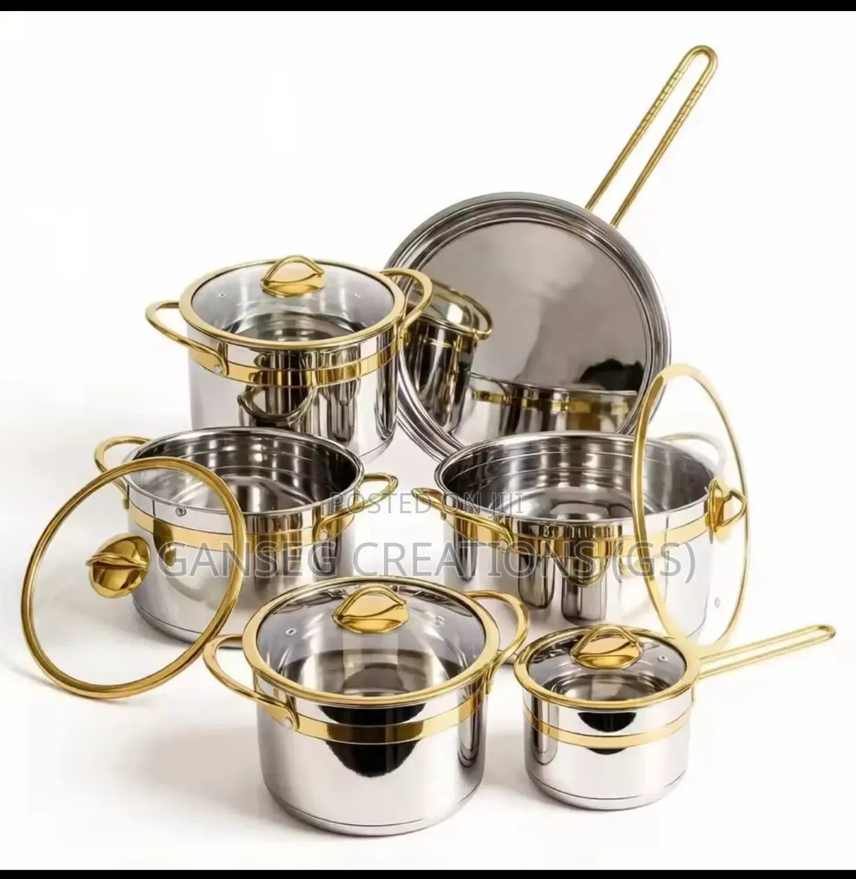 11-Piece Stainless Steel Cookware Set With Gold Accents -Multi-Purpose