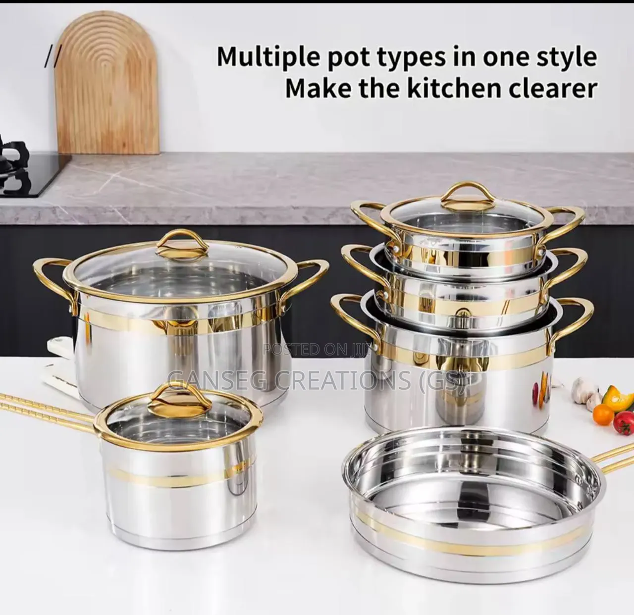 11-Piece Stainless Steel Cookware Set With Gold Accents -Multi-Purpose