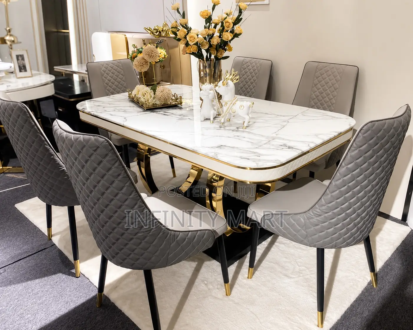 Glossy 6 Seater Marble Dining Set