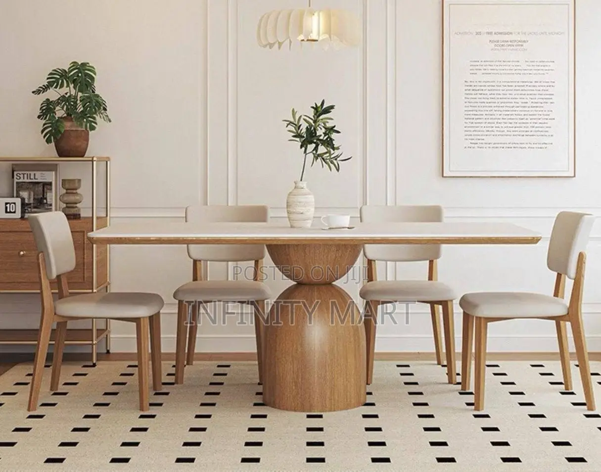 6-Seater Dining Table Set With Sculptural Wood Base