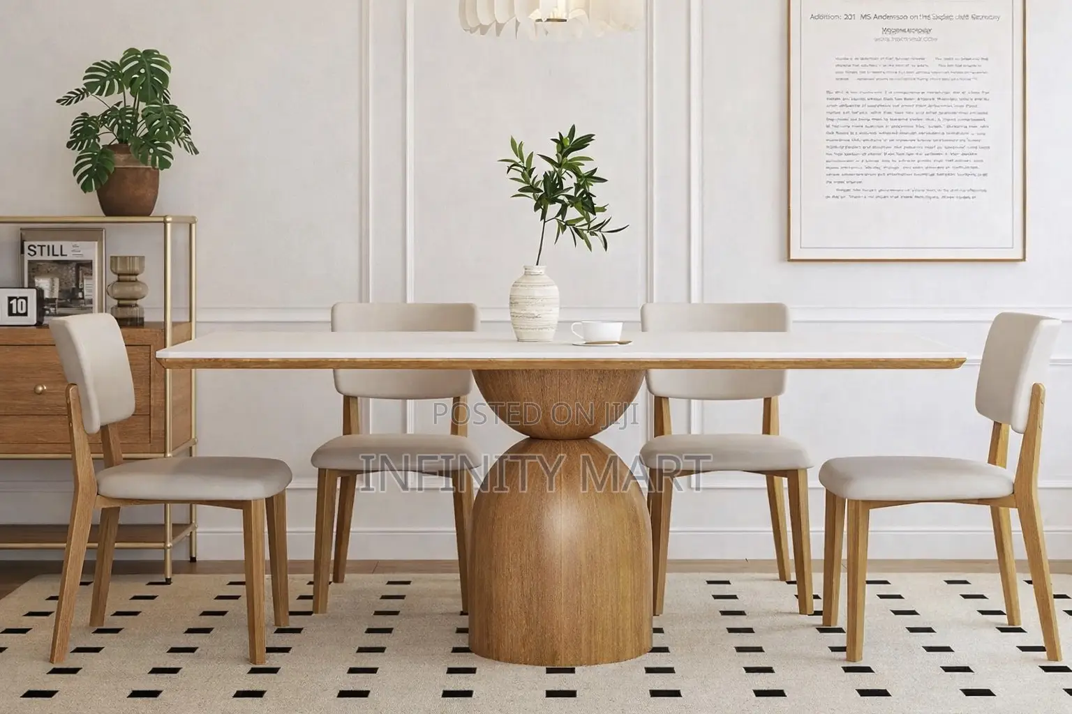 6-Seater Dining Table Set With Sculptural Wood Base