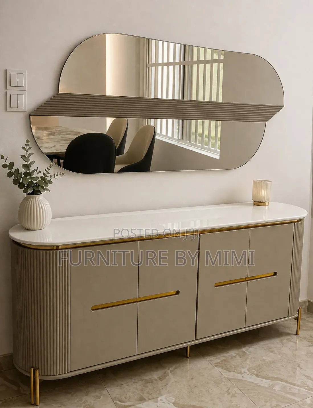 Premium Luxury Sideboard Cabinet Asymmetrical Mirror Set
