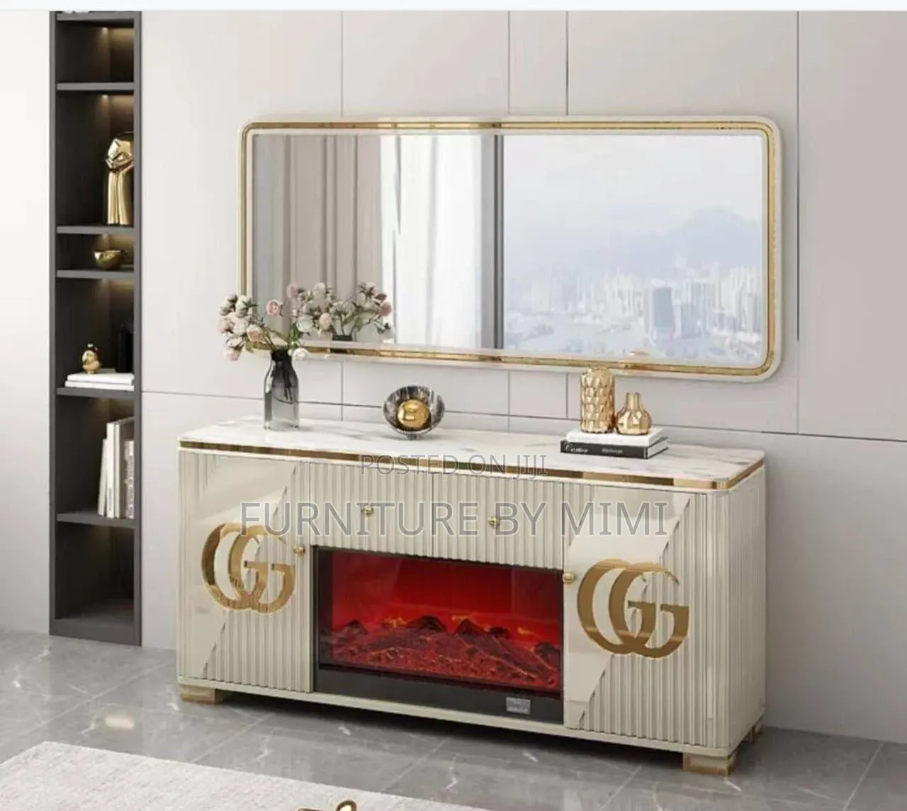Premium Luxury Sideboard Cabinet Asymmetrical Mirror Set