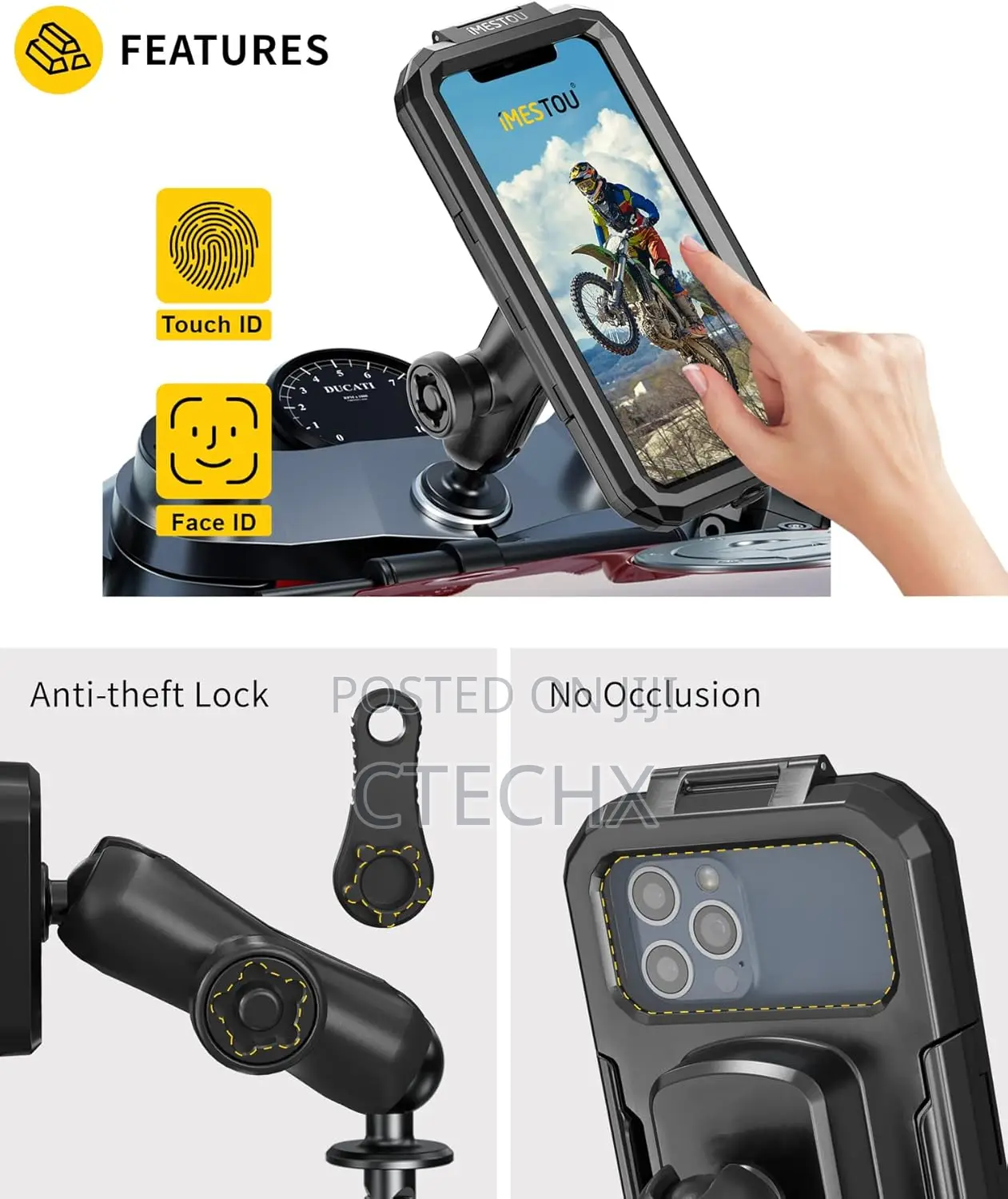 Ip67 Motorcycle Phone Mount Anti-Theft Fork Stem Phone Mount Case