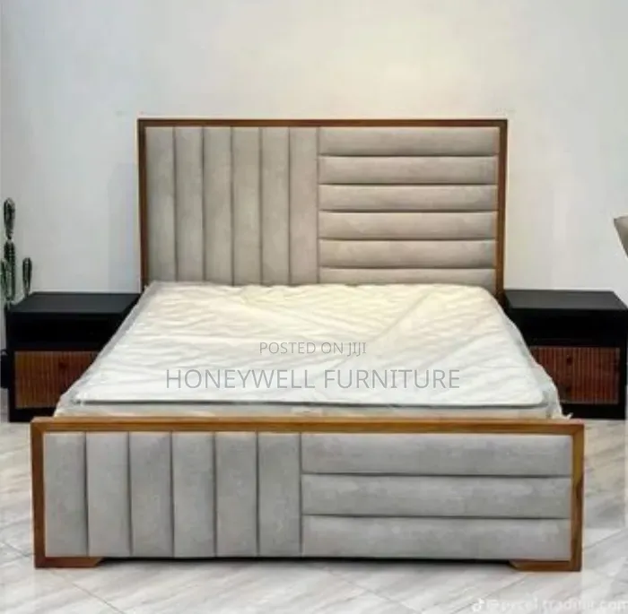 Standard Size Bedframe With Fabric Headboard and Downboard