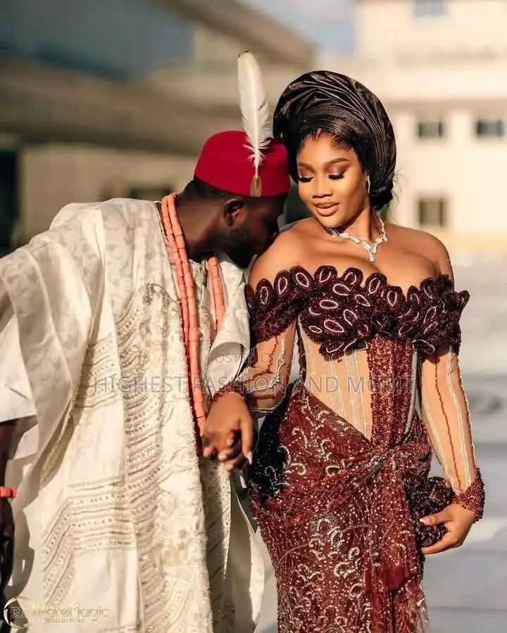 Imperial Embroidered Agbada Luxury Wine-Burgundy Crystal Gown Set