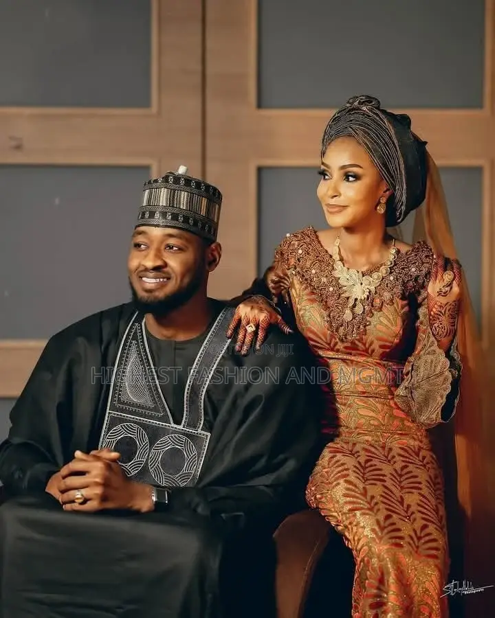 Midnight Black Babban Riga Burnt Orange Brocade Fitted Gown Set